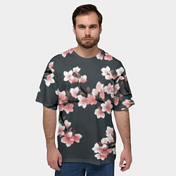Футболка оверсайз мужская Цветущее дерево на темном фоне, цвет: 3D-принт — фото 2