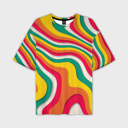 Мужская футболка оверсайз Множество красочных линий / 3D-принт – фото 1