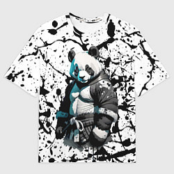 Футболка оверсайз мужская Panda samurai on the background of blots, цвет: 3D-принт