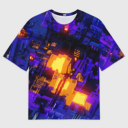 Мужская футболка оверсайз Фиолетовая и оранжевая схема