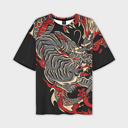 Мужская футболка оверсайз Борьба тигра с драконом