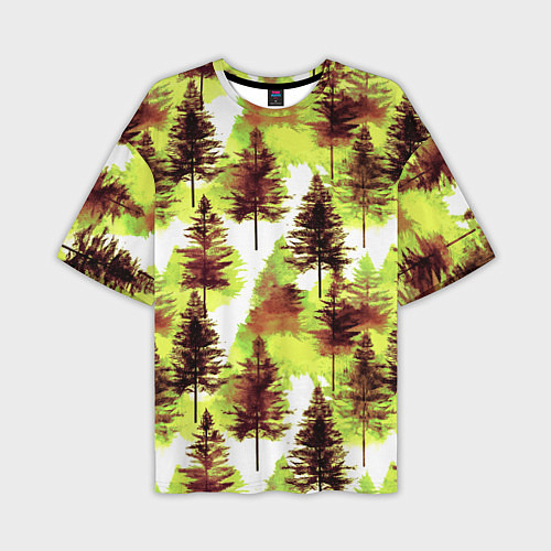Мужская футболка оверсайз Хвойный лес - акварель в желтых тонах / 3D-принт – фото 1
