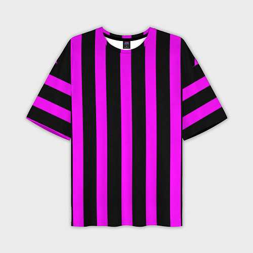 Мужская футболка оверсайз В полоску черного и фиолетового цвета / 3D-принт – фото 1