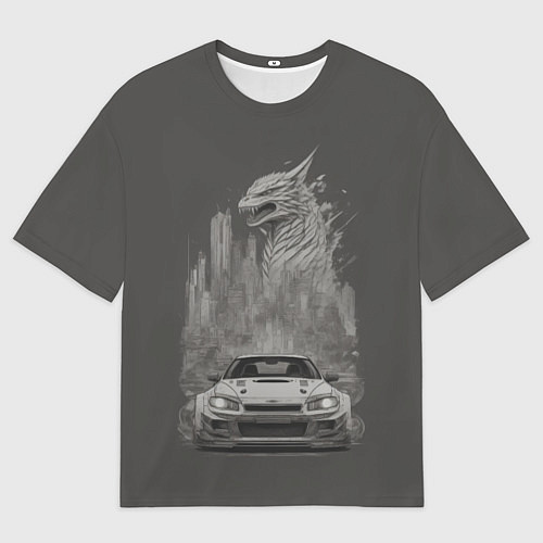 Мужская футболка оверсайз Godzilla car / 3D-принт – фото 1