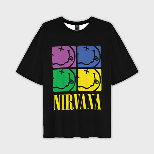 Мужская футболка оверсайз NIRVANA - смайлы / 3D-принт – фото 1