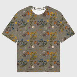 Футболка оверсайз мужская Малиновки и зверобой, цвет: 3D-принт