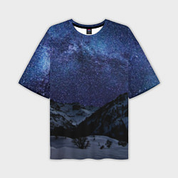 Мужская футболка оверсайз Снежные горы и космос