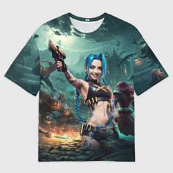 Футболка оверсайз мужская Arcane league of legends Jinx с пистолетом, цвет: 3D-принт