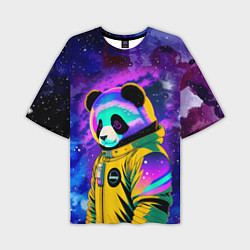 Мужская футболка оверсайз Панда-космонавт в космосе - неон