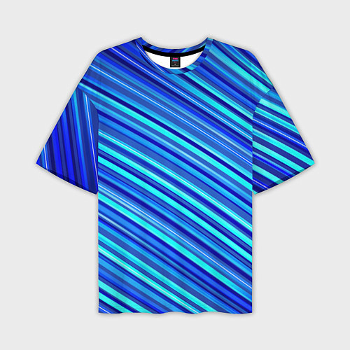 Мужская футболка оверсайз Сине голубые узорчатые полосы / 3D-принт – фото 1