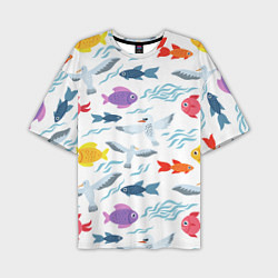 Мужская футболка оверсайз Рыбы и чайки