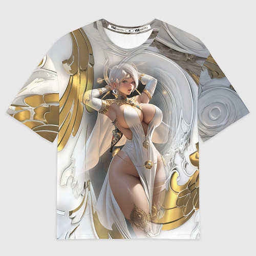 Мужская футболка оверсайз Девушка с аппетитными формами в золотом / 3D-принт – фото 1