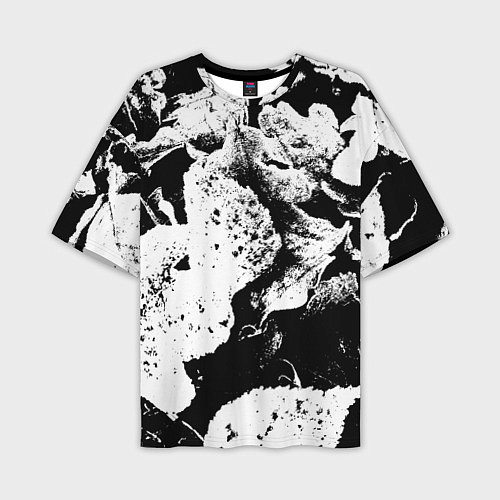 Мужская футболка оверсайз Листья черно-белое / 3D-принт – фото 1