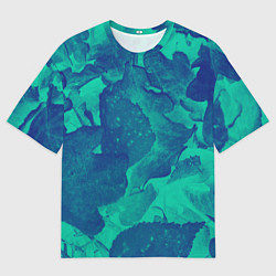 Мужская футболка оверсайз Листья сине-зелёный