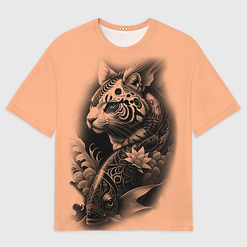 Мужская футболка оверсайз Экзотический кот и рыба / 3D-принт – фото 1