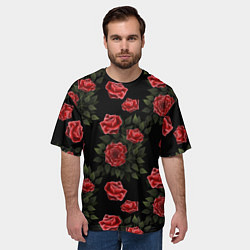 Футболка оверсайз мужская Красные розы на черном - паттерн, цвет: 3D-принт — фото 2