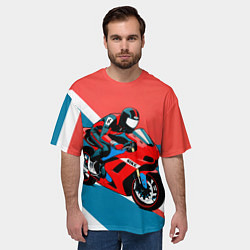 Футболка оверсайз мужская Нарисованный мотоциклист, цвет: 3D-принт — фото 2