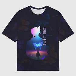 Футболка оверсайз мужская Силуэт Шинобу Кочо на поле и светящаяся бабочка, цвет: 3D-принт