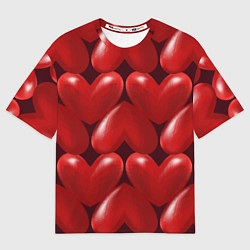Футболка оверсайз мужская Red hearts, цвет: 3D-принт