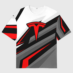 Мужская футболка оверсайз Tesla - красная линия