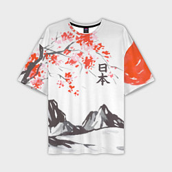 Мужская футболка оверсайз Цветущая сакура и солнце - Япония