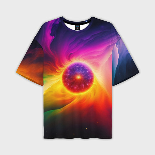Мужская футболка оверсайз Неоновое солнце / 3D-принт – фото 1