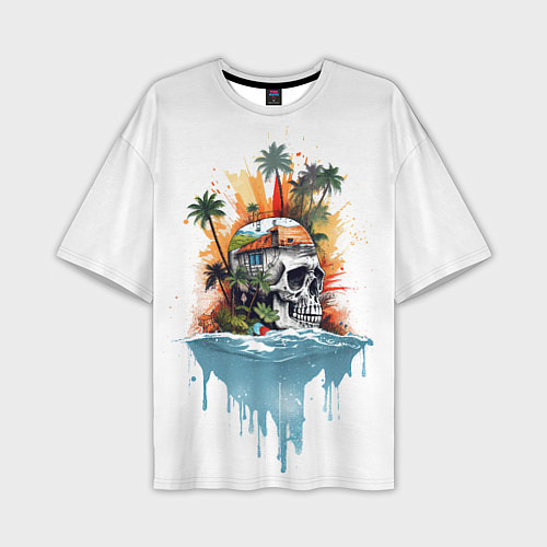 Мужская футболка оверсайз Череп-бунгало на острове / 3D-принт – фото 1