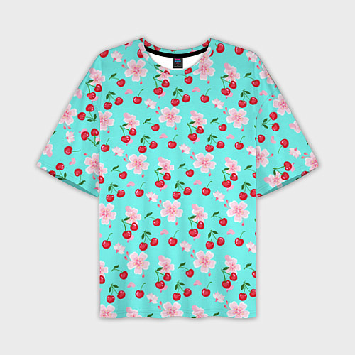 Мужская футболка оверсайз Паттерн цветущая вишня / 3D-принт – фото 1