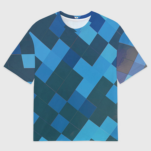 Мужская футболка оверсайз Синий прямоугольный паттерн / 3D-принт – фото 1