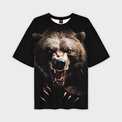 Мужская футболка оверсайз Бурый агрессивный медведь