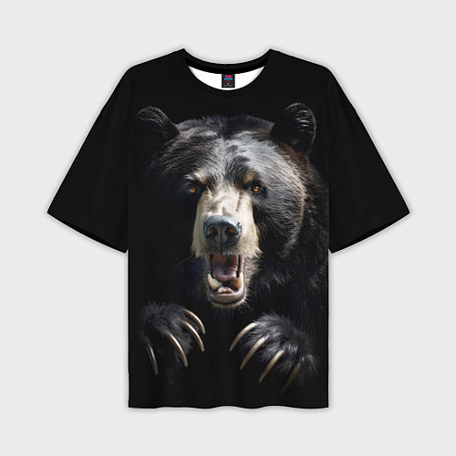 Мужская футболка оверсайз Бурый атакующий медведь / 3D-принт – фото 1