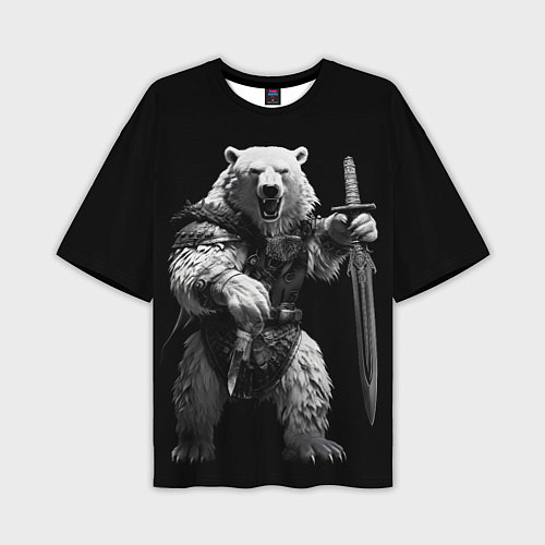 Мужская футболка оверсайз Белый медведь воин / 3D-принт – фото 1