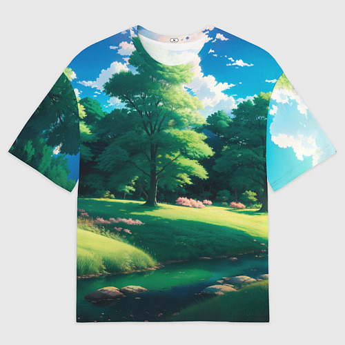 Мужская футболка оверсайз Пейзаж в стиле аниме / 3D-принт – фото 1