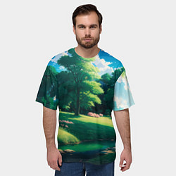 Футболка оверсайз мужская Пейзаж в стиле аниме, цвет: 3D-принт — фото 2