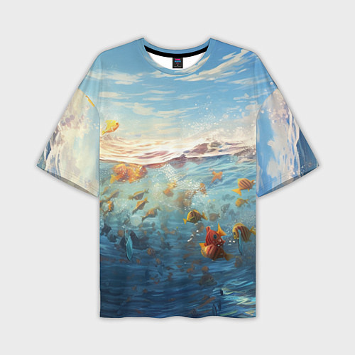 Мужская футболка оверсайз Рыбки выплескиваются из воды / 3D-принт – фото 1