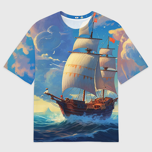 Мужская футболка оверсайз Парусник в море / 3D-принт – фото 1