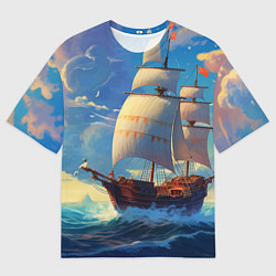 Мужская футболка оверсайз Парусник в море