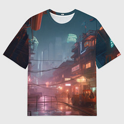 Футболка оверсайз мужская Киберпанк город будущего, цвет: 3D-принт