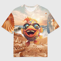 Футболка оверсайз мужская Большой мультяшный карп, цвет: 3D-принт