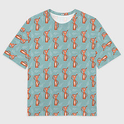 Футболка оверсайз мужская Тигр на голубом фоне, цвет: 3D-принт