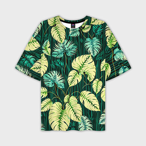 Мужская футболка оверсайз Листья узор тропический / 3D-принт – фото 1