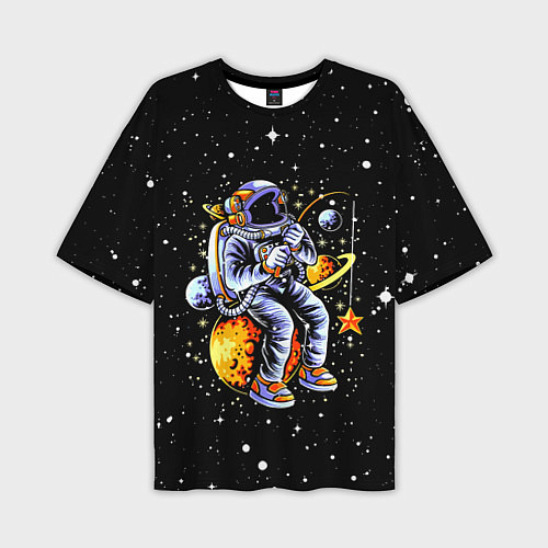 Мужская футболка оверсайз Космонавт на рыбалке - неон / 3D-принт – фото 1
