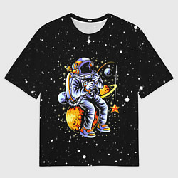 Мужская футболка оверсайз Космонавт на рыбалке - неон