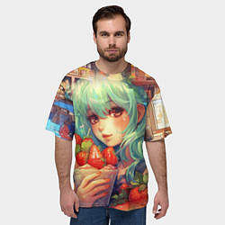 Футболка оверсайз мужская Девушка с клубничным мороженым, цвет: 3D-принт — фото 2
