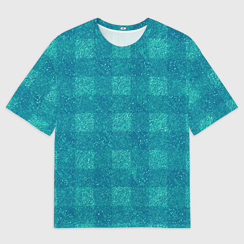 Мужская футболка оверсайз Клетка бирюзовый / 3D-принт – фото 1