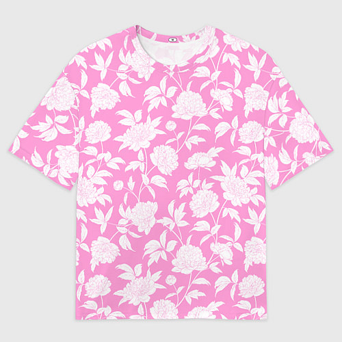 Мужская футболка оверсайз Паттерн белые пионы / 3D-принт – фото 1