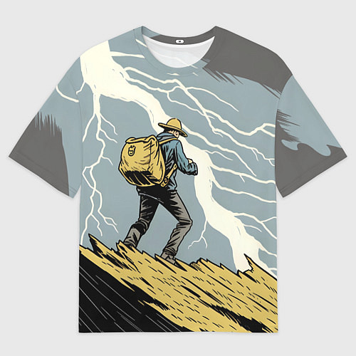 Мужская футболка оверсайз Дурак на горе ловит молнию / 3D-принт – фото 1
