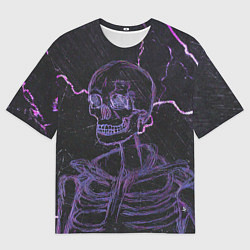 Мужская футболка оверсайз Неоновый скелет и молнии