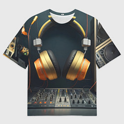 Футболка оверсайз мужская Золотые наушники, цвет: 3D-принт