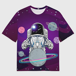 Мужская футболка оверсайз Космонавт с планетами и звездами